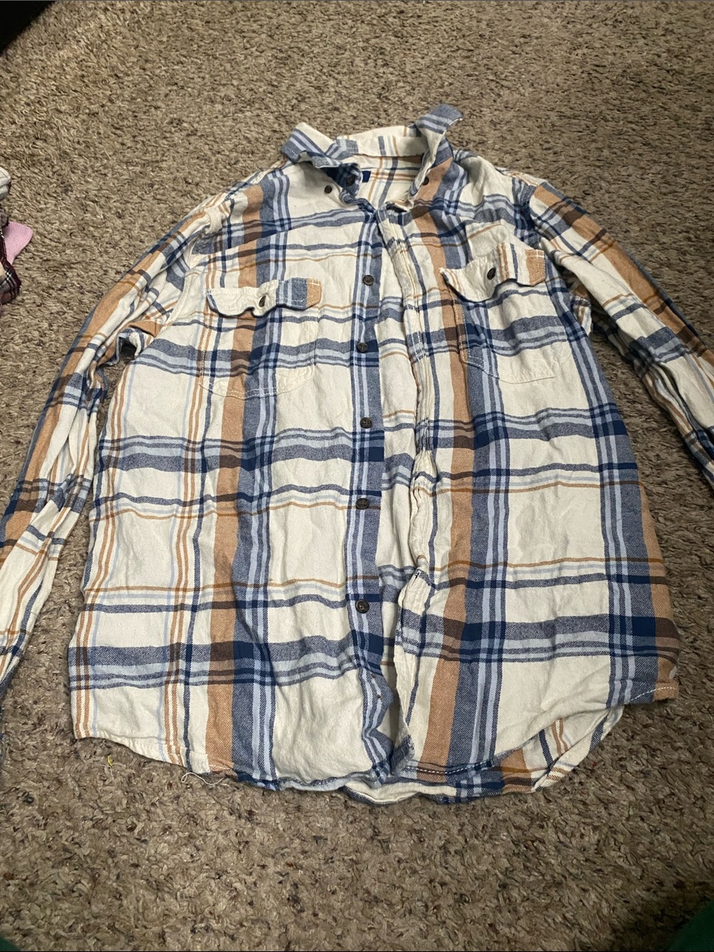 George Blue, Brown and White Plaid Button-Down Shirt